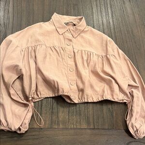 Zara Blush Pink Cropped Button-Down Shirt